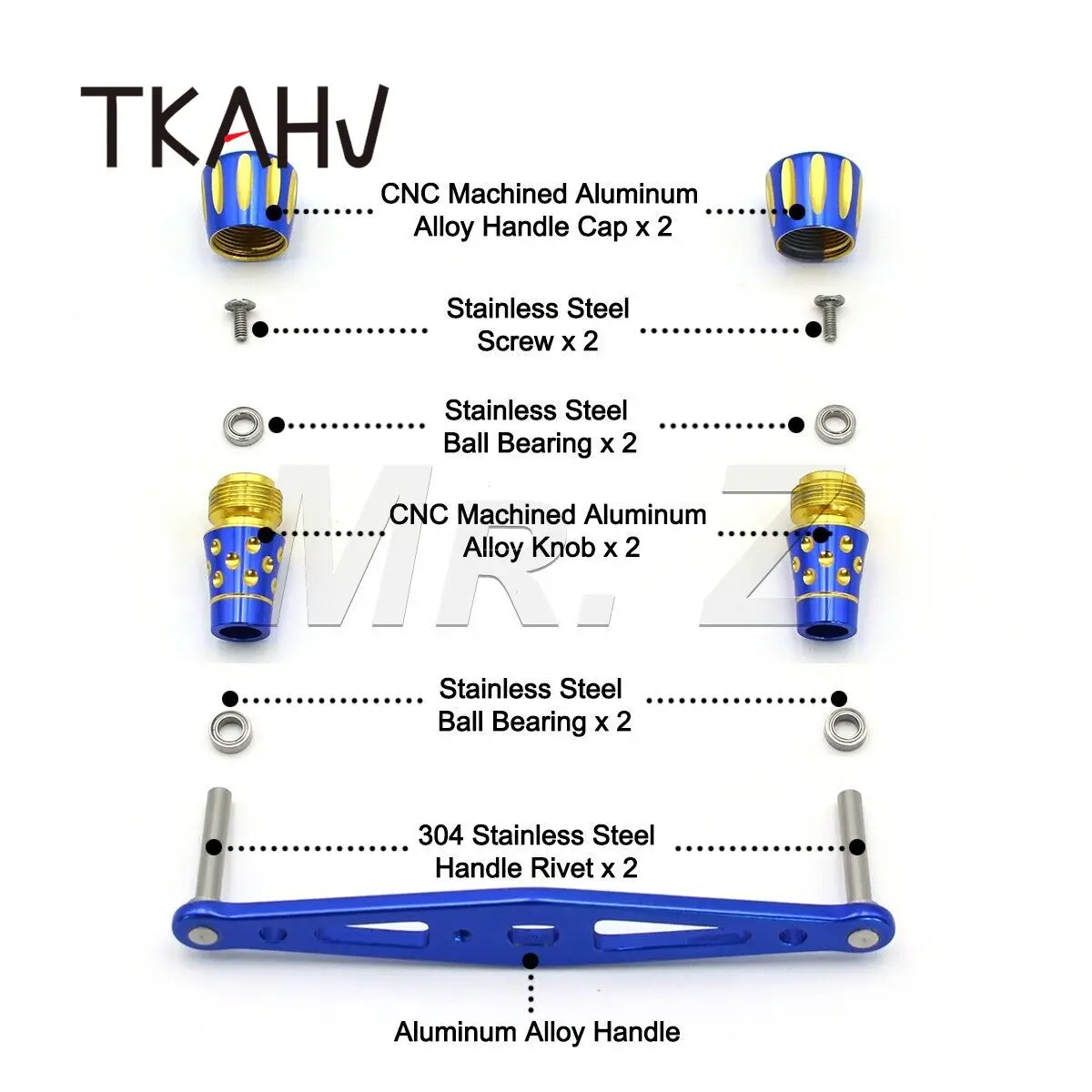 TKAHV-carrete de pesca Baitcasting azul, 103mm, mango Baitcast para Abu Black Max Daiwa Ryoga Shimano, perillas CNC de perfil bajo - imagen 2