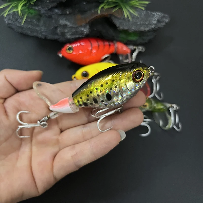 Señuelo de Pesca Popper Topwater pintado con rayos UV, cebo de plástico duro para Lucio, cola giratoria Isca Artificial, Pesca 9066 - imagen 5