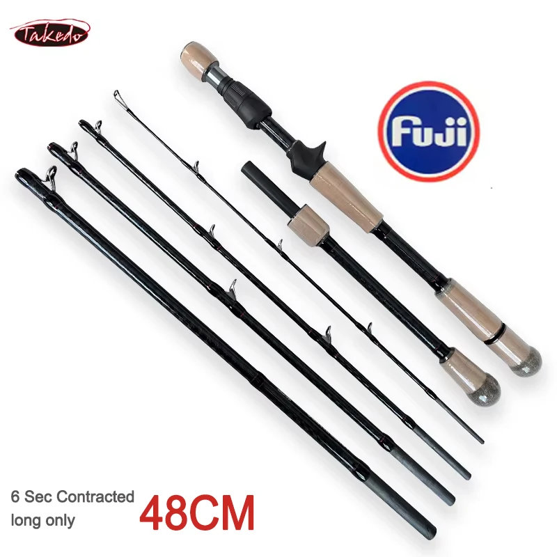 TAKEDO-cañas de pescar de viaje de 2,1 M, asiento de carrete Fuji, guías Fuji, señuelo de lubina, cañas de pescar de fundición para Surf, 6 secciones, caña de trucha ajustable