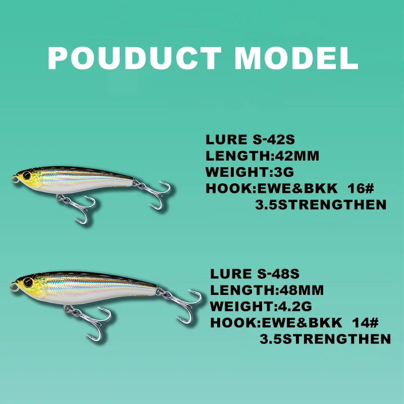 EWE 24 nuevo 3g/42mm 4,2g/48mm 1 unids/pack lápiz que se hunde cebo para peces de bebé supercast señuelo duro Artificial cebo duro para lubina - imagen 3