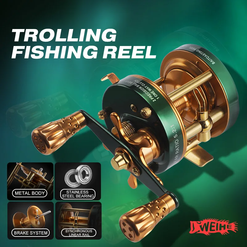 WEIHE 40L60L carrete de pesca de curricán verde Retro tambores de placa de hierro de roca lenta para pescar en barco negro en alta mar - imagen 2