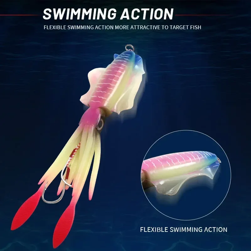 Cebo de calamar suave UV de 60g, señuelo de pesca con curricán, plantillas con cabeza de pulpo, plantilla de calamar luminosa para pesca en barco de aguas profundas, cebo Wobblers - imagen 2
