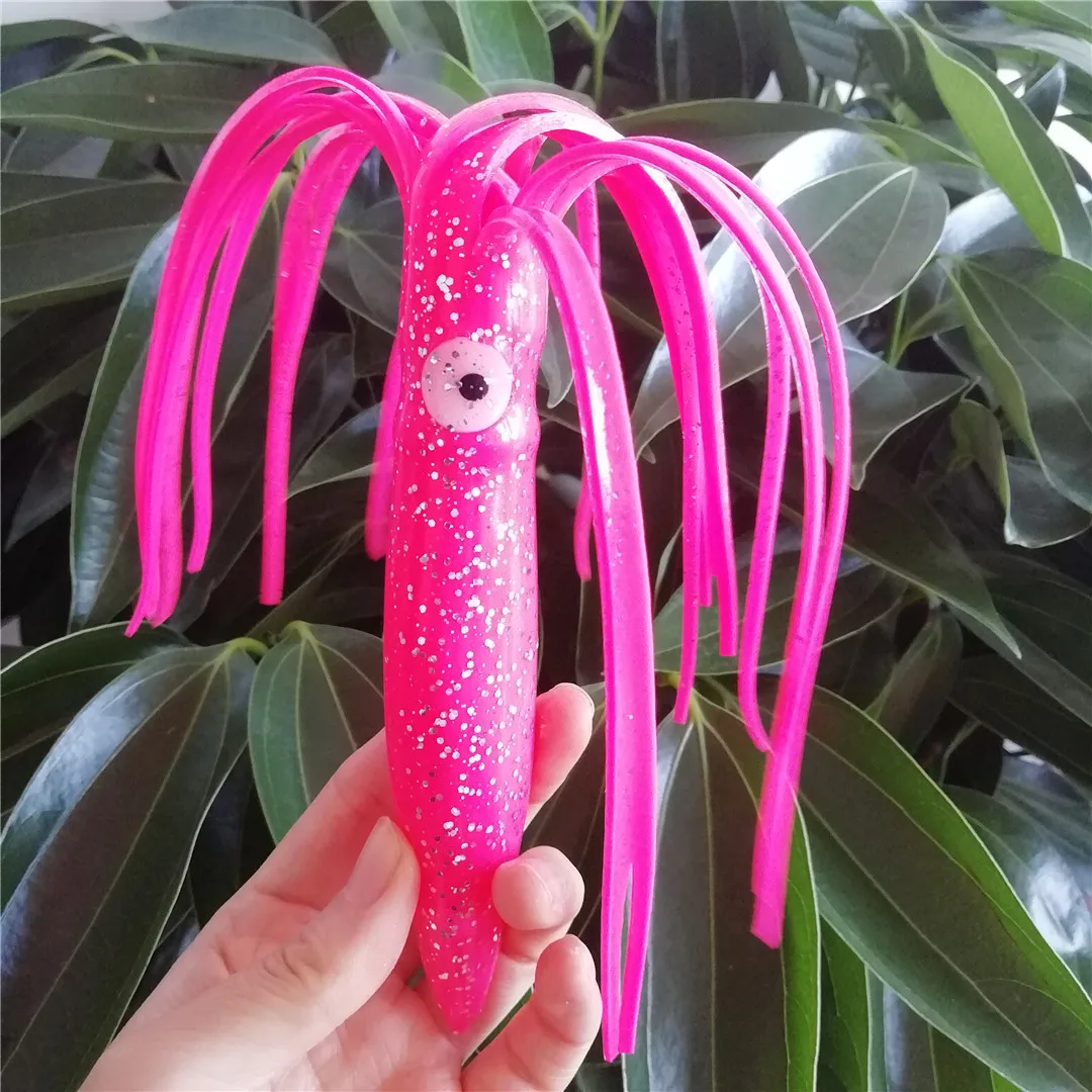 Swolfy 3pcs 30CM Fishing Jig Octopus Lure Luminous eyes Squid Skirts Soft Octopus Lures Trolling Saltwater Bait for tuna fishing - imagen 2