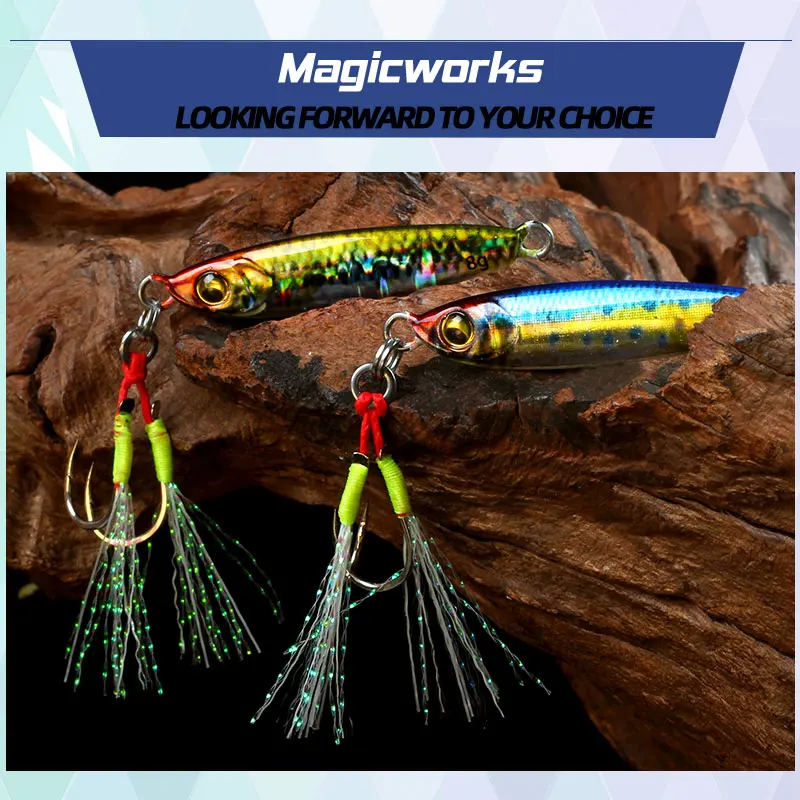 Magic Works-señuelos de plantilla de Metal pequeños para pesca, 3g, 5g, 8g, Micro plantilla, cebo para peces, Jigging de orilla de agua dulce, cebo Artificial para Tucunare - imagen 4