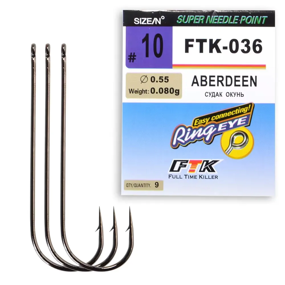 FTK 5-9PCS ABERDEEN Anzuelo de pesca con ojo 4/0 # -10 #   Anzuelo de acero con alto contenido de carbono, anzuelos de carpa individuales con púas, accesorios de pesca - imagen 5