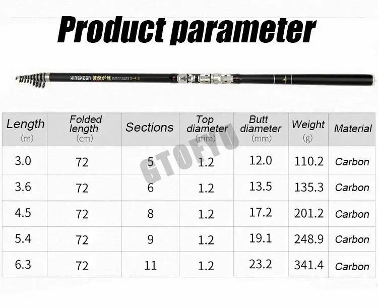 Pesca rocosa giratoria portátil telescópica as2.7M,3.6M,4.5M,5.4M,6.3M caña de pescar viaje mar barco roca caña de pescar carpa - imagen 4