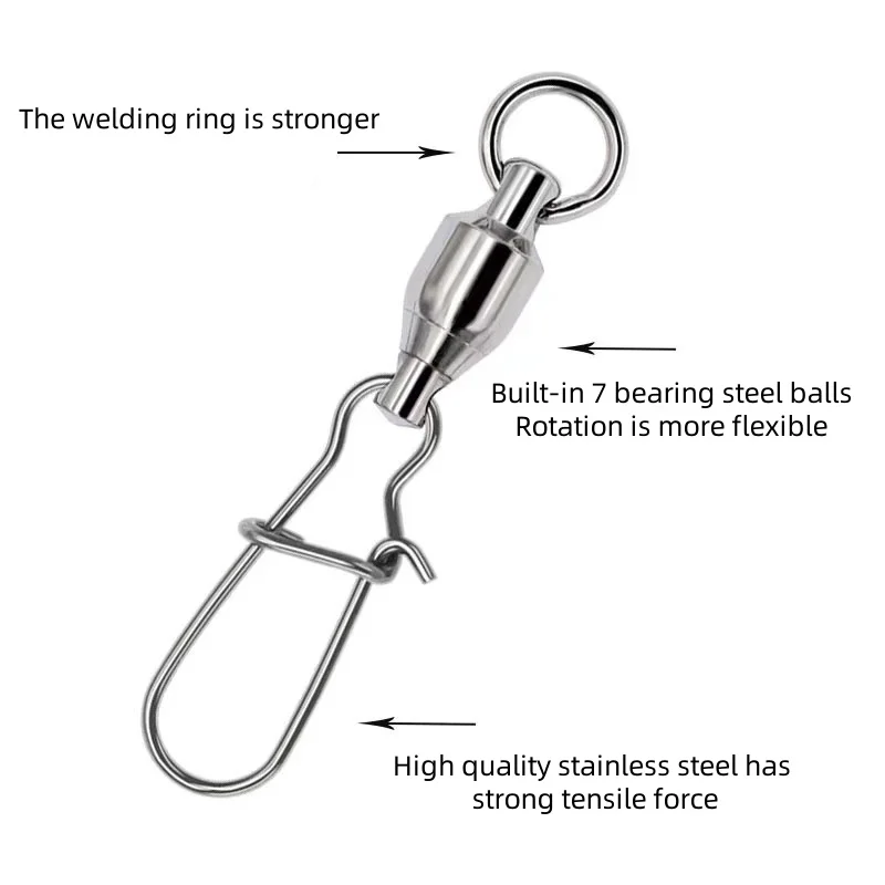 20 piezas conector giratorio a presión, Pin, rodamiento de bolas, Kit de hebilla de anillo rodante, línea de señuelo de Pesca, conectar herramientas de Pesca de bloqueo cruzado - imagen 3