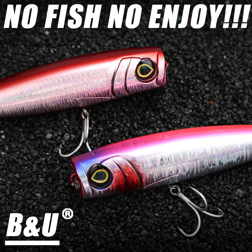 B&U Popper Topwater-señuelo de pesca, cebo duro Artificial de agua salada para superficie de mar de atún - imagen 3