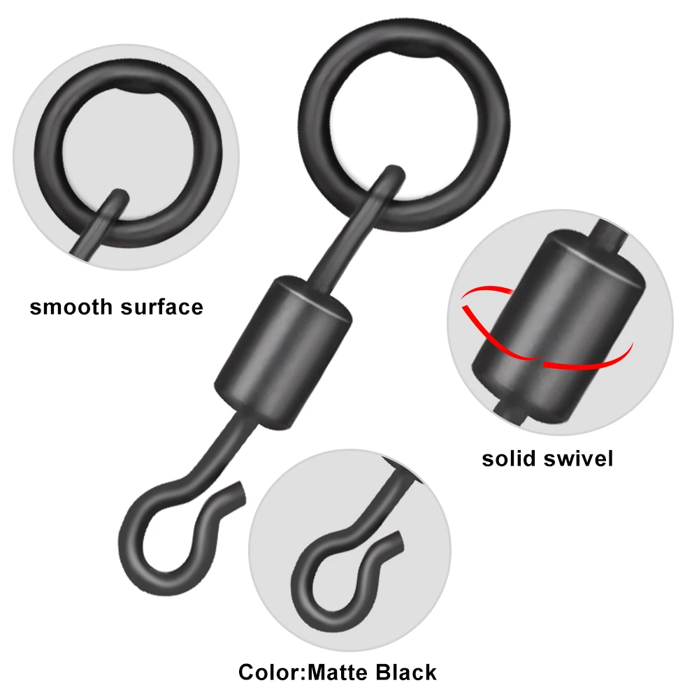 FTK, 10 Uds., broches giratorios para pesca de carpa con anillo sólido, 2 estilos, gancho de pesca de cambio rápido, accesorios de pesca giratorios - imagen 3