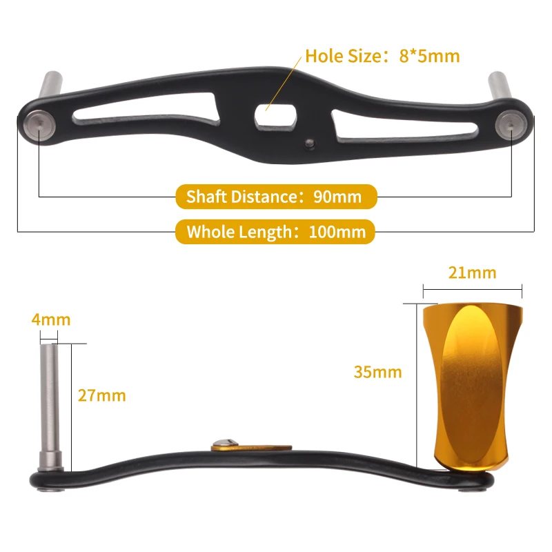 Promoción RUKE, mango de carrete de pesca, mango doble de aleación con perilla para Da/Shi/Abu, tamaño del agujero de Baitcasting 7*4/8*5mm de longitud 100mm DIY - imagen 2