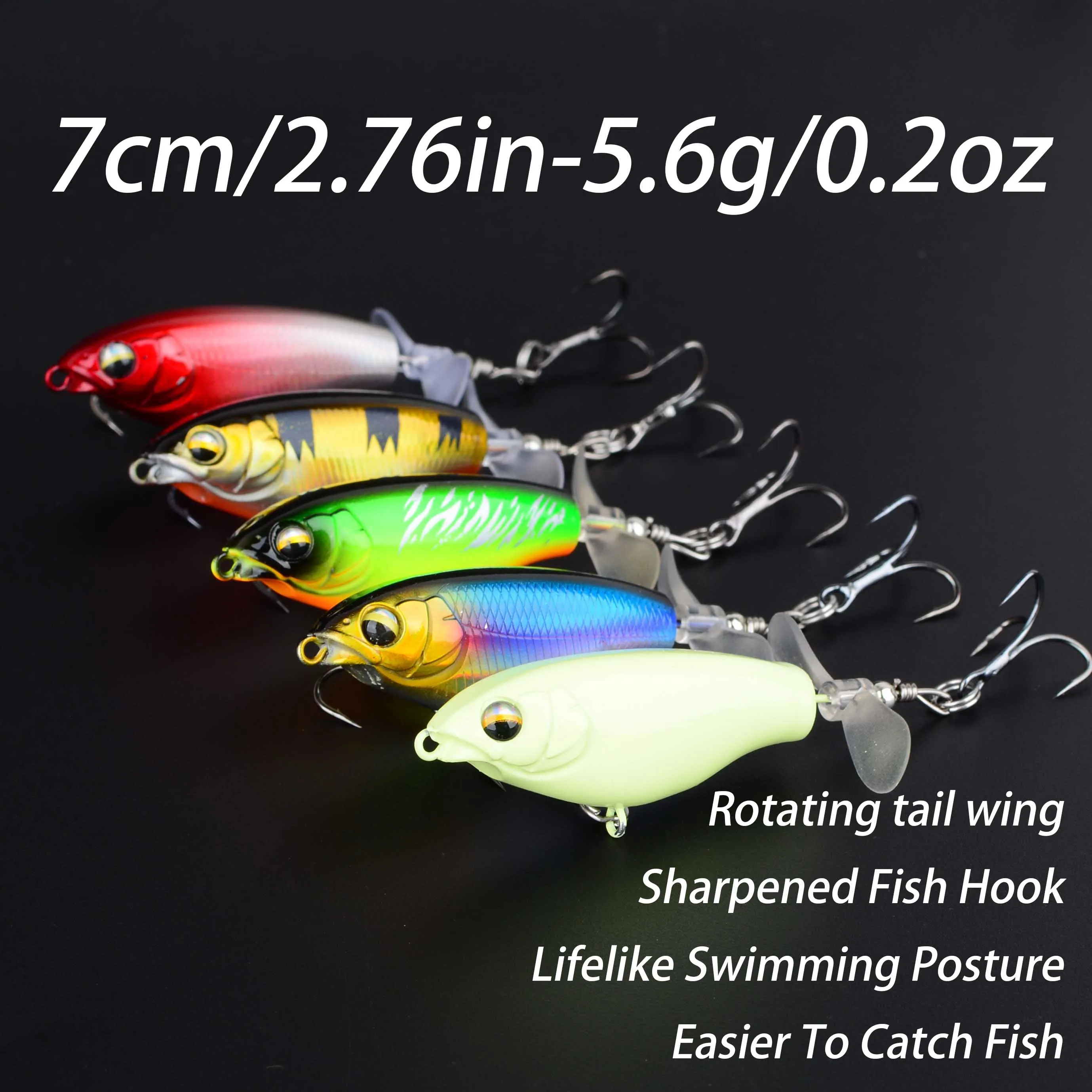 5Pcs Quality Whopper Plopper Wobblers Topwater Popper Fishing Lure Hard Bait Rotating  Tail Fishing Tackle - imagen 2