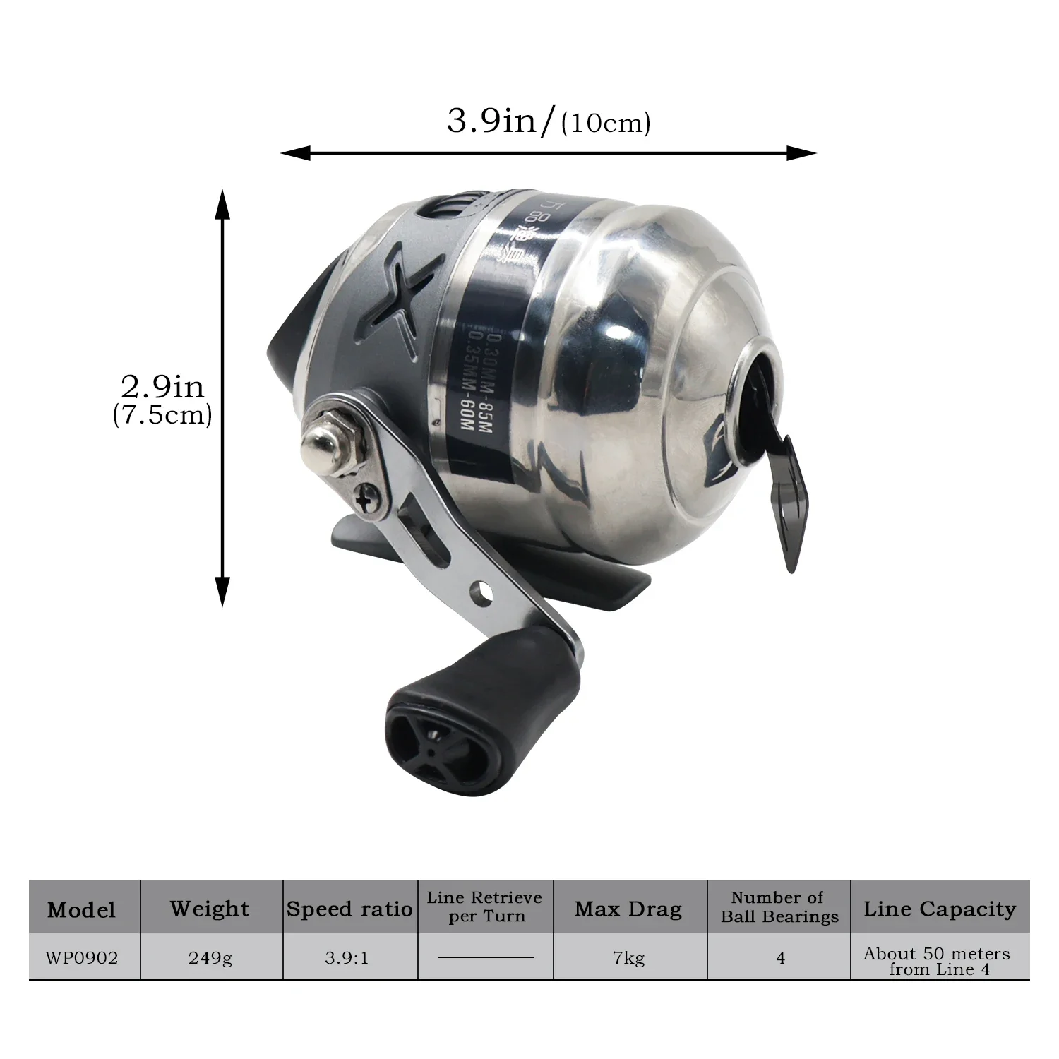 Carrete WP30 para pesca submarina – Acero inoxidable estilo arco - imagen 2