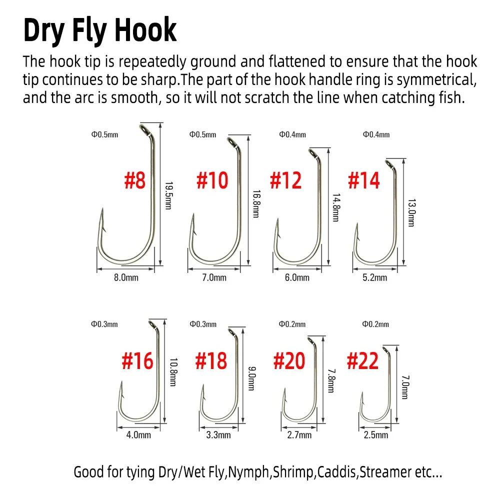 Wifreo-anzuelo de mosca de acero al carbono, anzuelo de mosca seca de caña larga para pesca con mosca, trucha, 800 piezas, tamaño mixto, 1X - imagen 2