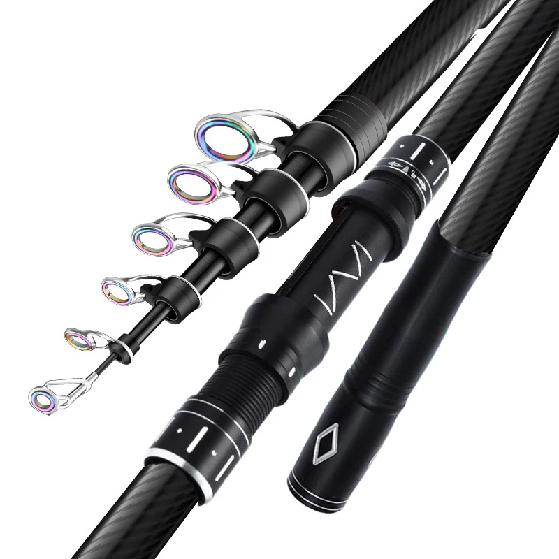 Caña de Surf telescópica de 2,1-4,5 M, caña de pescar giratoria para viajes, agua salada, agua dulce, lanzamiento de energía, Surfcasting, caña de Baitcasting de carbono - imagen 2