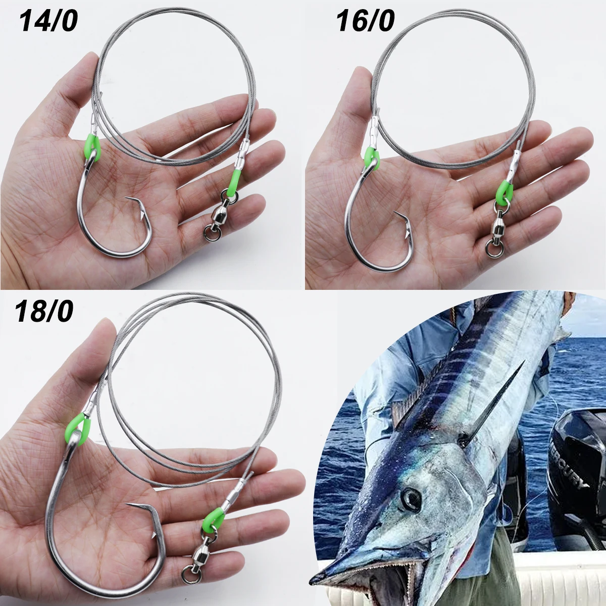 ZYZ-anzuelos de Pesca de Mar, aparejos de atún grandes 14/0 #16/0 #18/0 #, anzuelo circular con alambre de acero de 49 hebras, aparejos de pesca de tiburones, 2 uds./lote