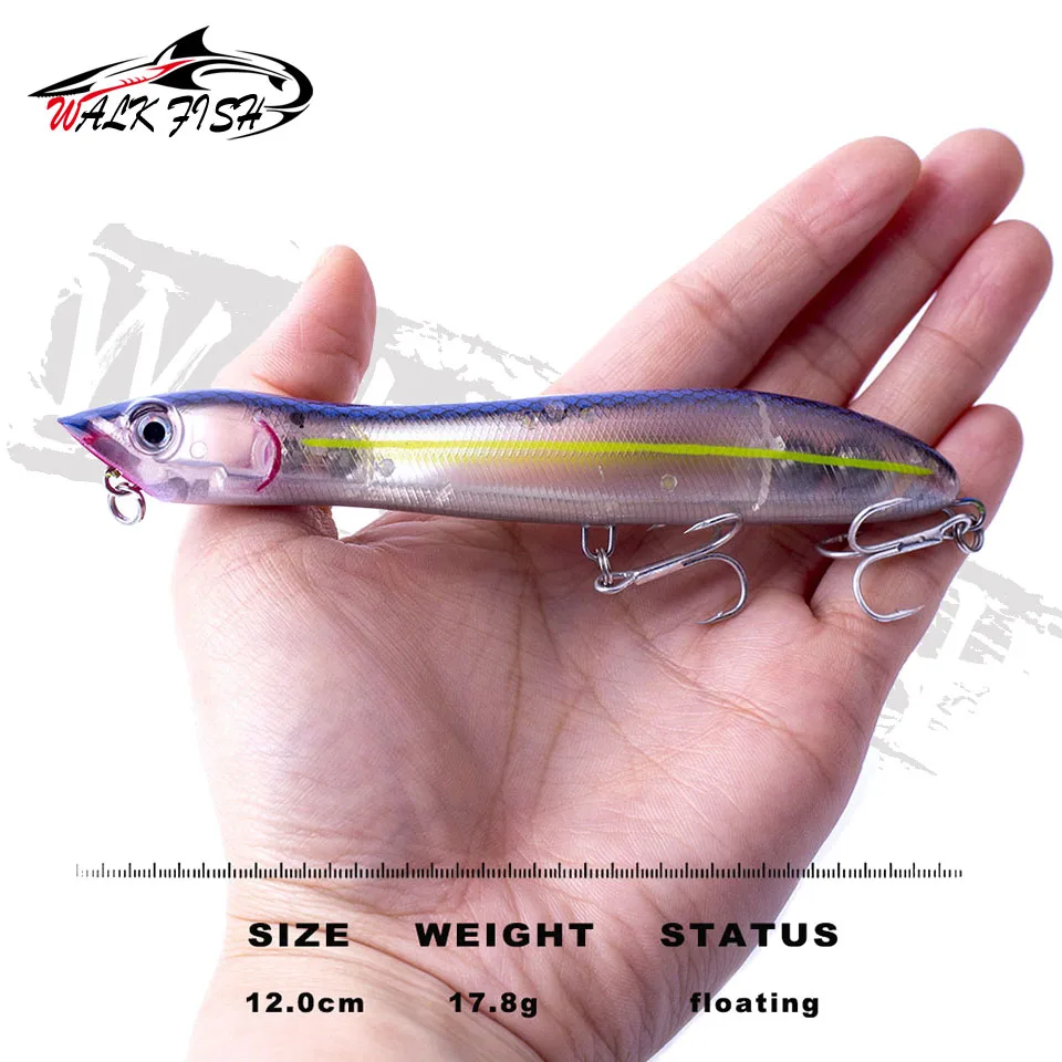 WALK FISH Señuelos de Pesca Popper de plástico duro, 12cm, 17,8g, cebo flotante, cabeza de serpiente, Topwater, Walk the Dog, sonajero, Wobble Bass - imagen 2