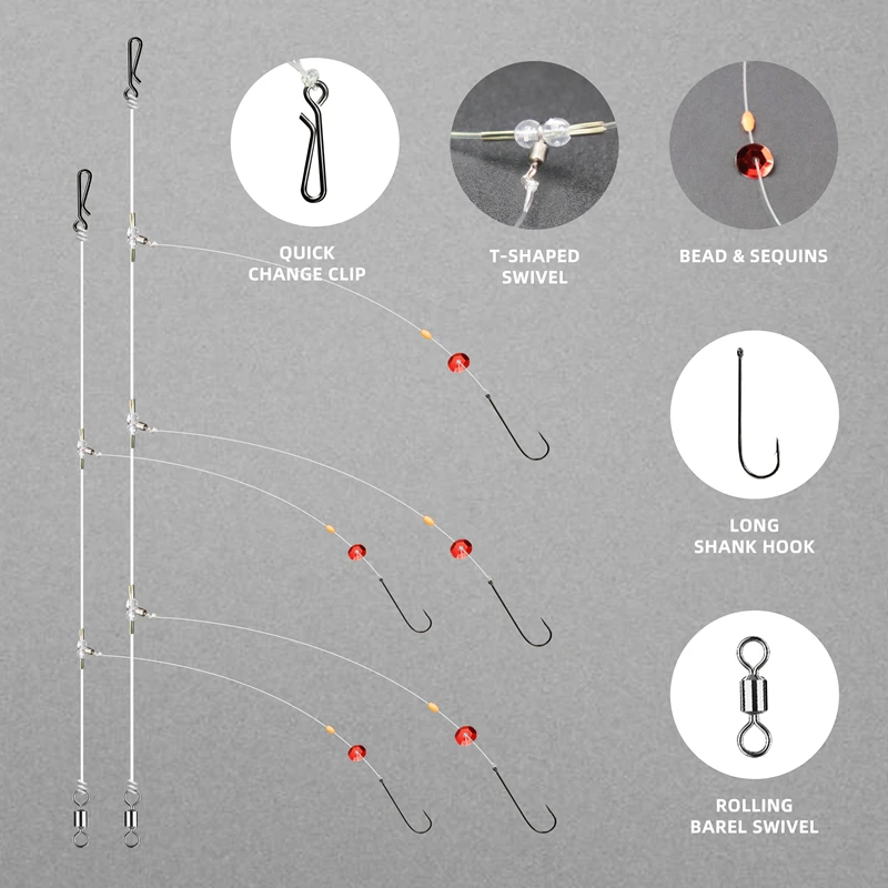 ZYZ 1 pieza aparejo de pesca en el mar Pre Tie Flapper Rigs anzuelo de pesca en el mar tamaño 2 #   1/0 #   15-20LB para pesca en tierra de fundición a la playa - imagen 5
