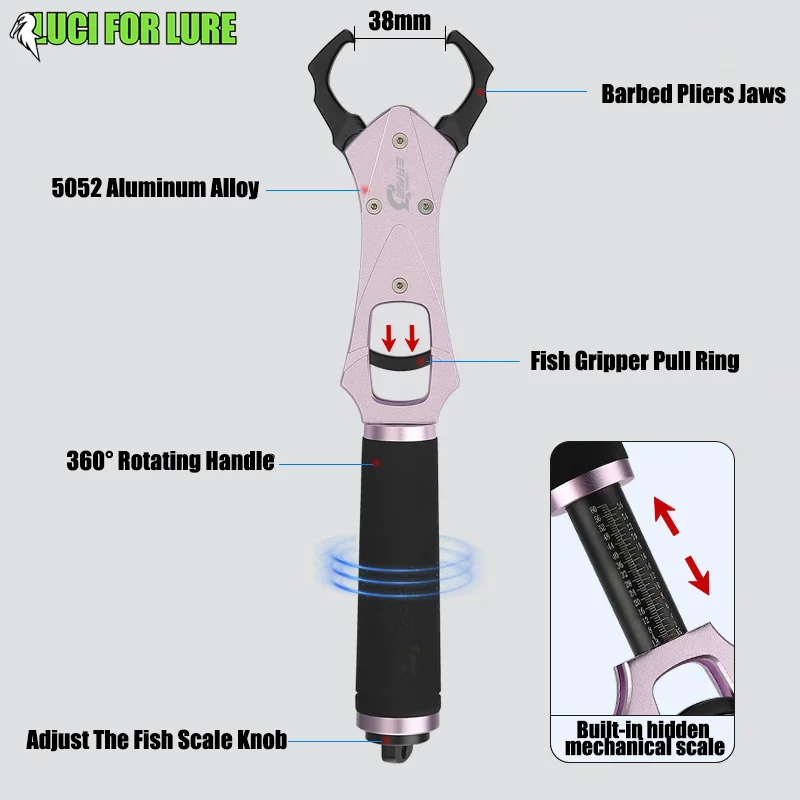 LUCI FOR LURE 2025 Juego de alicates de pesca con agarre de pescado aleación de aluminio 243g + 130g con controlador de pescado a escala Extractor de anzuelos giratorios 360 - imagen 4