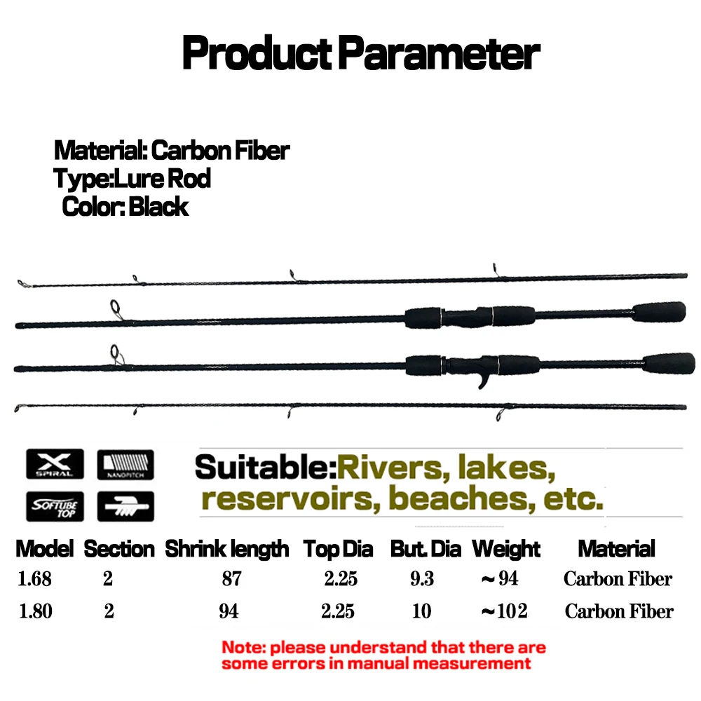 Caña de pescar ultraligera de alto carbono de 2 secciones, 1,68/1,8 m, señuelo giratorio/fundido, cebo WT 2-10g, línea WT 4-10LB, caña de pescar para trucha - imagen 5