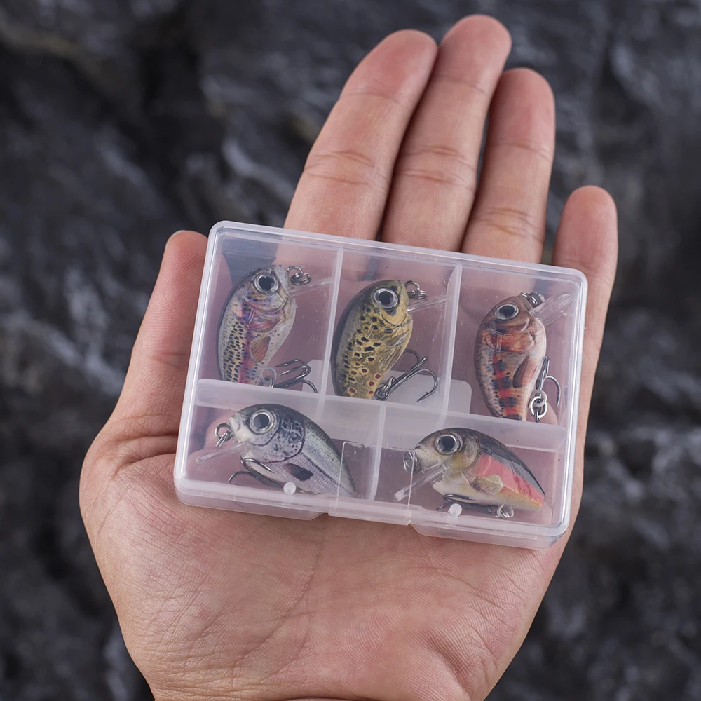 CCLTBA-señuelo de pesca Artificial de hundimiento lento, Mini Crankbait de alta calidad, Wobbler duro para aparejos de pesca de lubina, 5 unids/lote por caja - imagen 5
