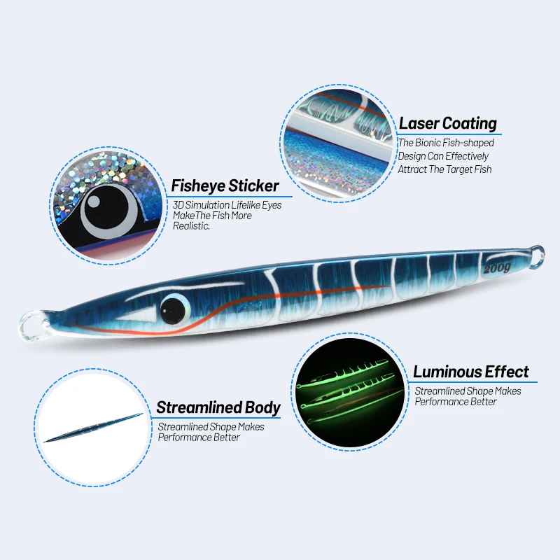TEASER J97 160g 200g lápiz de Metal duro Jigging señuelo de pescado plantilla de Metal cuchara de hundimiento cebo de Jigging brillo UV Jigbait de pesca de agua salada - imagen 4
