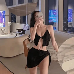 Bikini de tres piezas con diseño adelgazante para mujer, traje de baño sin tirantes con pecho pequeño, sensación de gama alta, piezas separadas, Bikini de estilo coreano