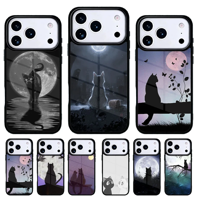 Funda Anime Moon Cat para iPhone 17 16 15 14 13 Pro Max