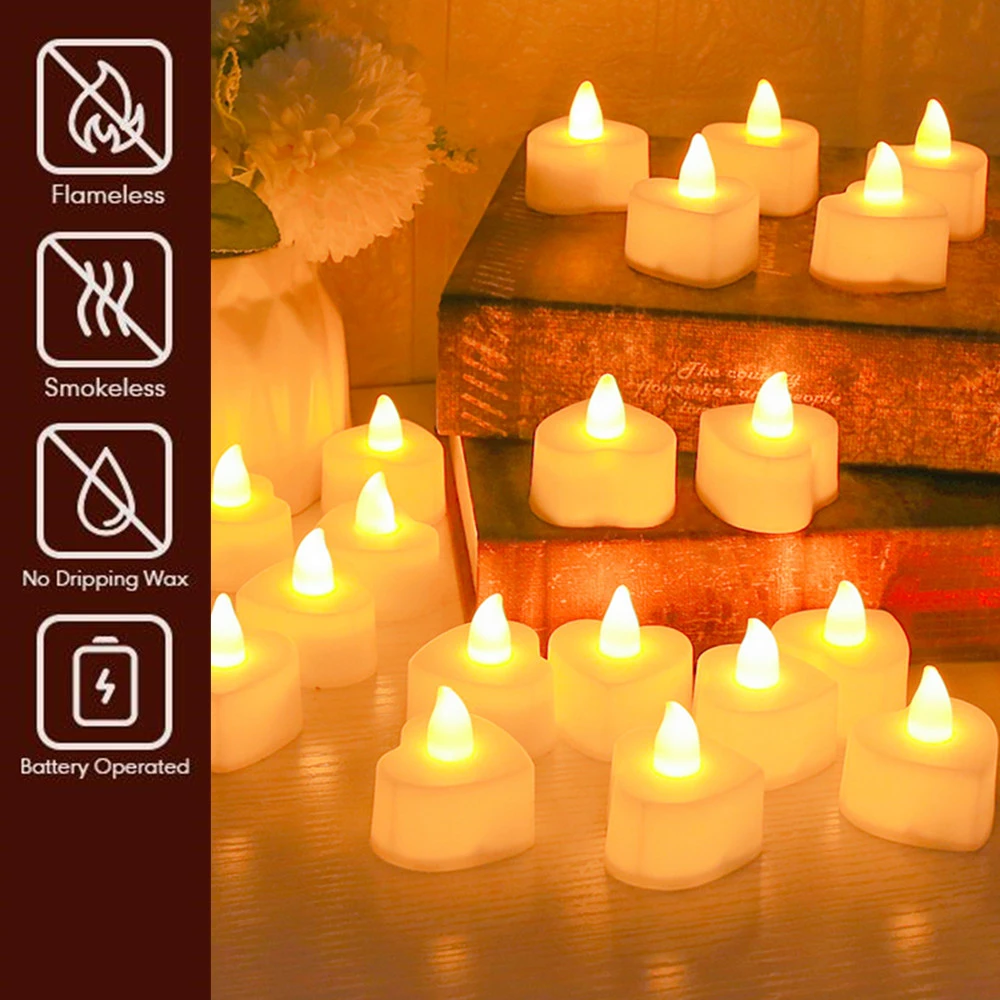 Velas en forma de corazón, luces Led, velas de corazón falso, candelita LED romántica, vela sin llama para fiesta de San Valentín, boda, noche - imagen 3