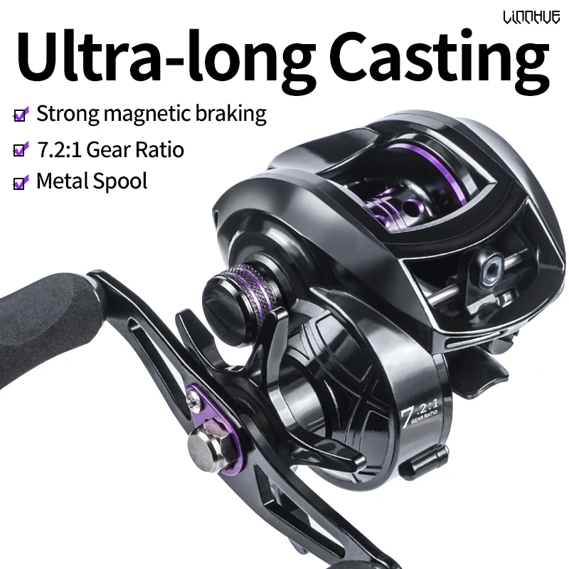 Carrete de pesca Baitcasting para niños AF2000 7,2: 1 arrastre máximo 17LB ultraligero 212g 25 niveles frenado magnético carrete de pesca de fundición larga