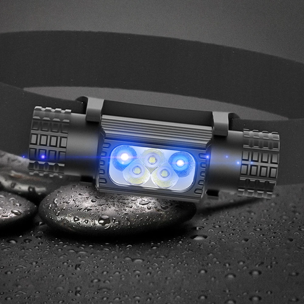 Mini faro LED frontal recargable USB-C – Luz blanca y azul para pesca