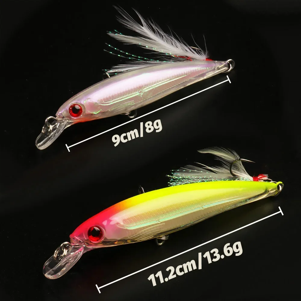Kit de señuelos flotantes para pececillo, cebo Artificial de 8g y 13,6g, anzuelo de plumas, Wobbler, caja de aparejos de Pesca, Crankbait, Jerkbait, 5 uds. - imagen 2