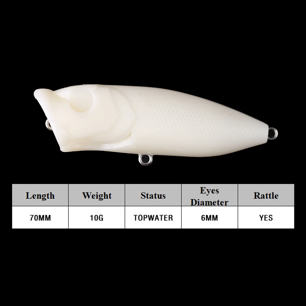 Chan'sHuang 20 piezas cebo en blanco sin pintar 7cm 10g sonajero Topwater boca abierta Popper DIY Señuelos de pesca artificiales hechos a mano - imagen 3