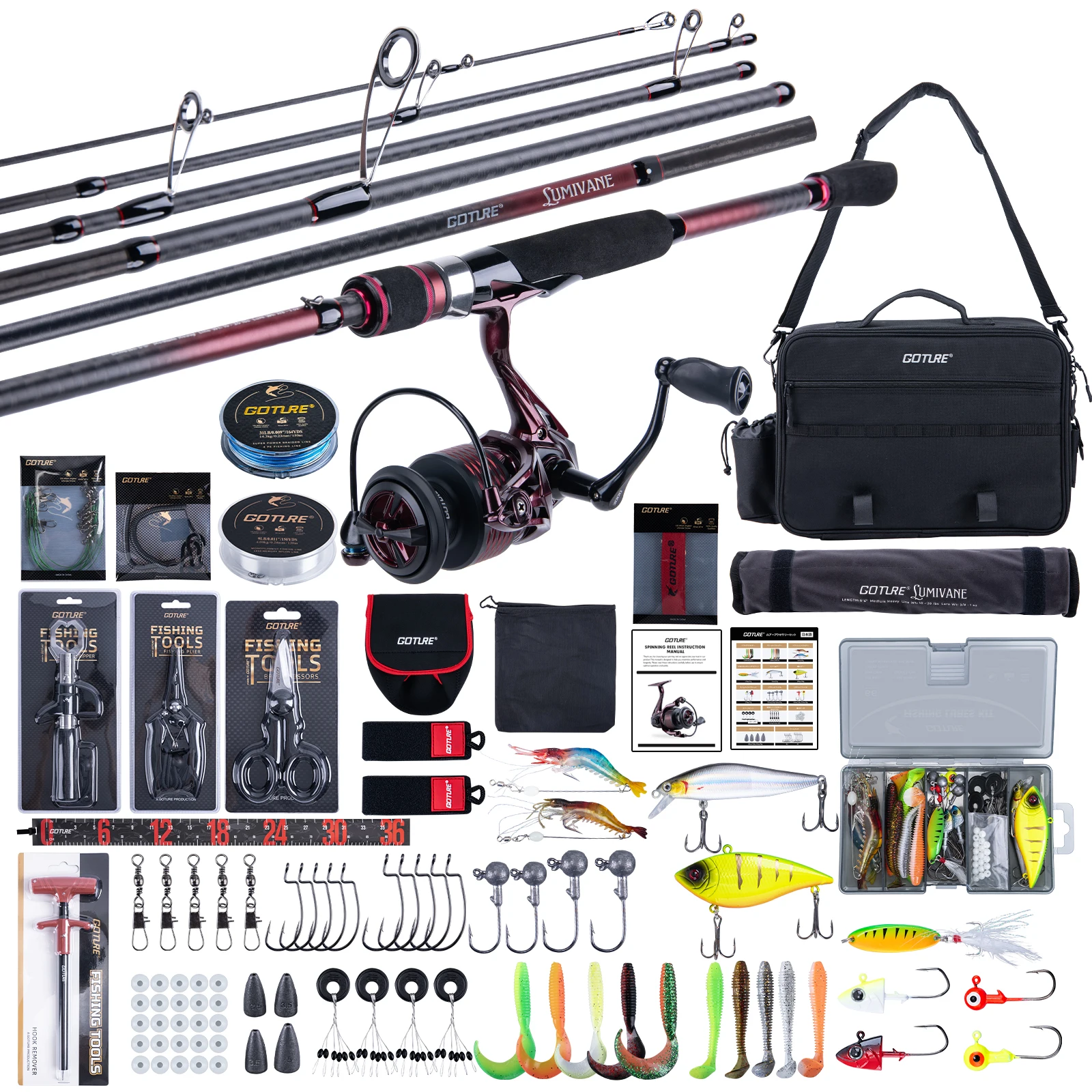 Set de pesca Goture – Caña spinning, carrete y señuelos para agua dulce - imagen 2