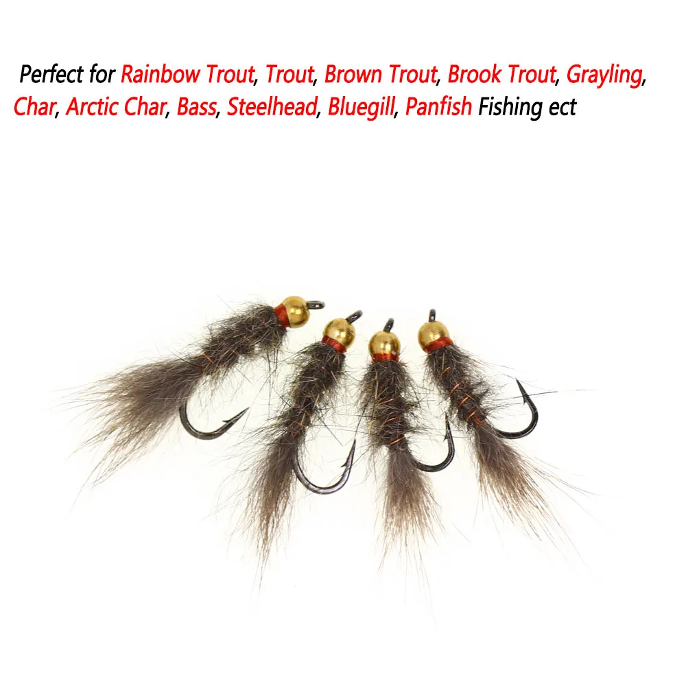 Bimoo 6PCS # 12 # 14 cuentas de latón ardilla ninfa mosca hundimiento rápido alambre de cobre mosca húmeda insecto Artificial cebo trucha mosca Señuelos de pesca - imagen 3