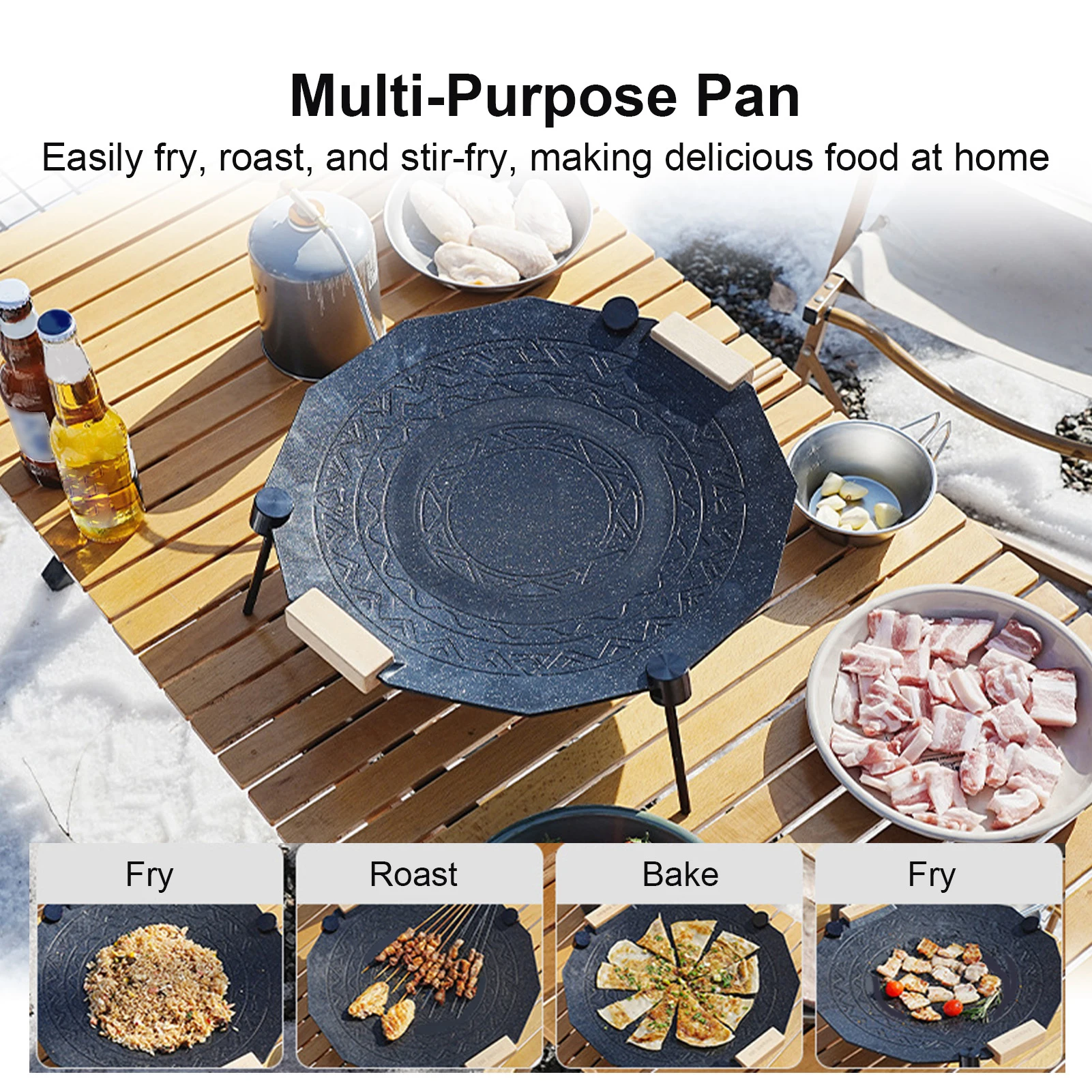 Sartén para asar al aire libre de 41CM, revestimiento grueso de 5MM, mango de piedra, compatibilidad con múltiples fuentes de fuego - imagen 4