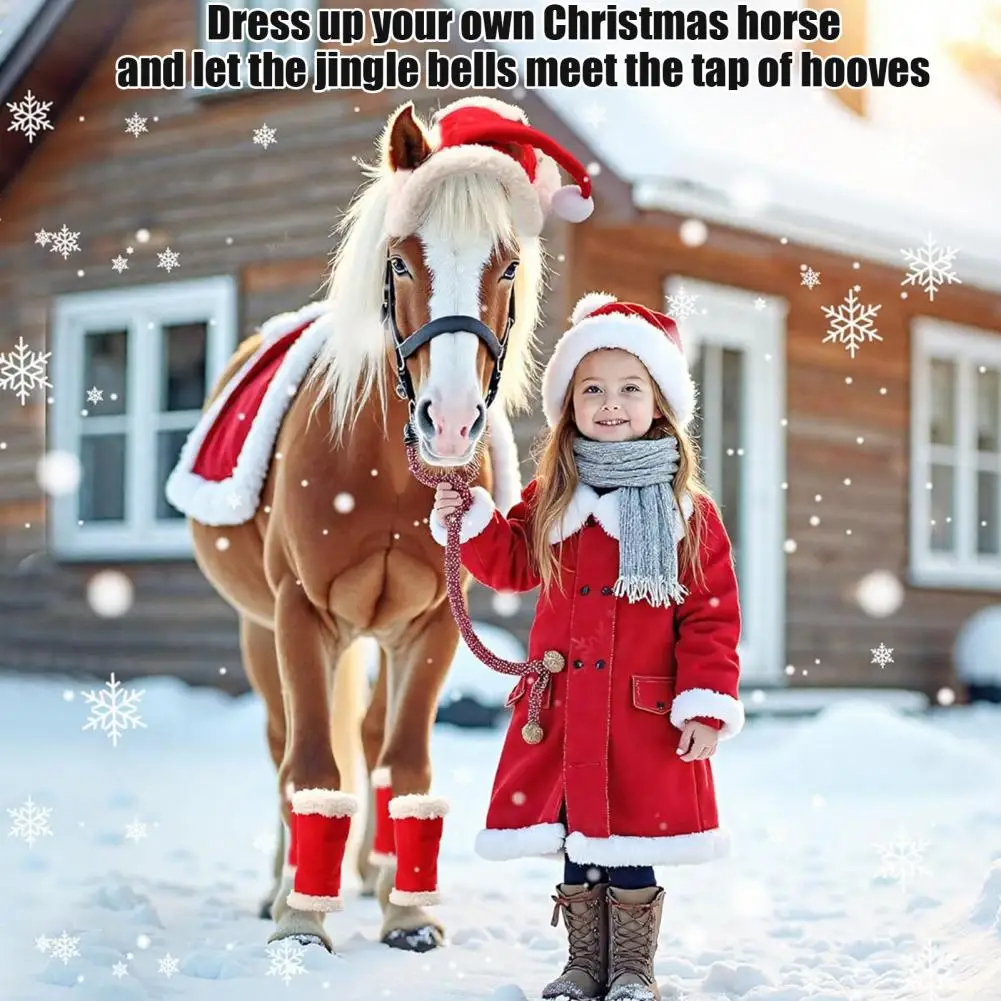 Disfraces de Navidad para caballos, sombrero de Papá Noel rojo, almohadilla para sillín de caballo, envolturas para piernas, accesorios de decoración, suministros para vacaciones de invierno, 1/4/7 Uds. - imagen 2