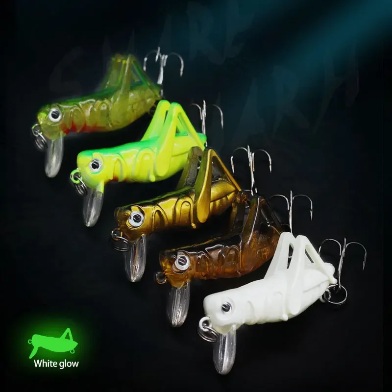 Señuelo de pesca de saltamontes, cebos artificiales de plástico duro para insectos, langosta, Cricket, Crankbaits, anzuelo triple, juego de Señuelos de Pesca voladores, 5 uds. - imagen 5