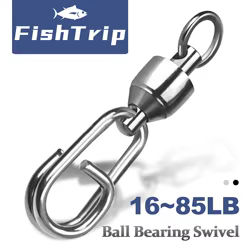 FishTrip-Clip giratorio de rodamiento de bolas para pesca, giratorio de agua salada resistente con mosquetón, giratorio de calamar de acero inoxidable