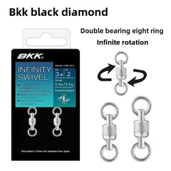 Anillo giratorio de acero inoxidable de doble eje de diamante negro BKK, resistente al óxido, anillo de ocho patas de alta resistencia, equipo de pesca