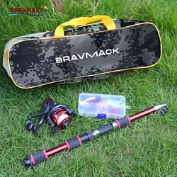 BRAVMACK Kit completo para principiantes, caña de pescar telescópica de 1,8 m/5,9 pies y carrete giratorio combinado con señuelos, anzuelos y bolsa de transporte -