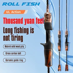 ROLLFISH Caña trucha UL súper suave fibra carbono mango madera maciza