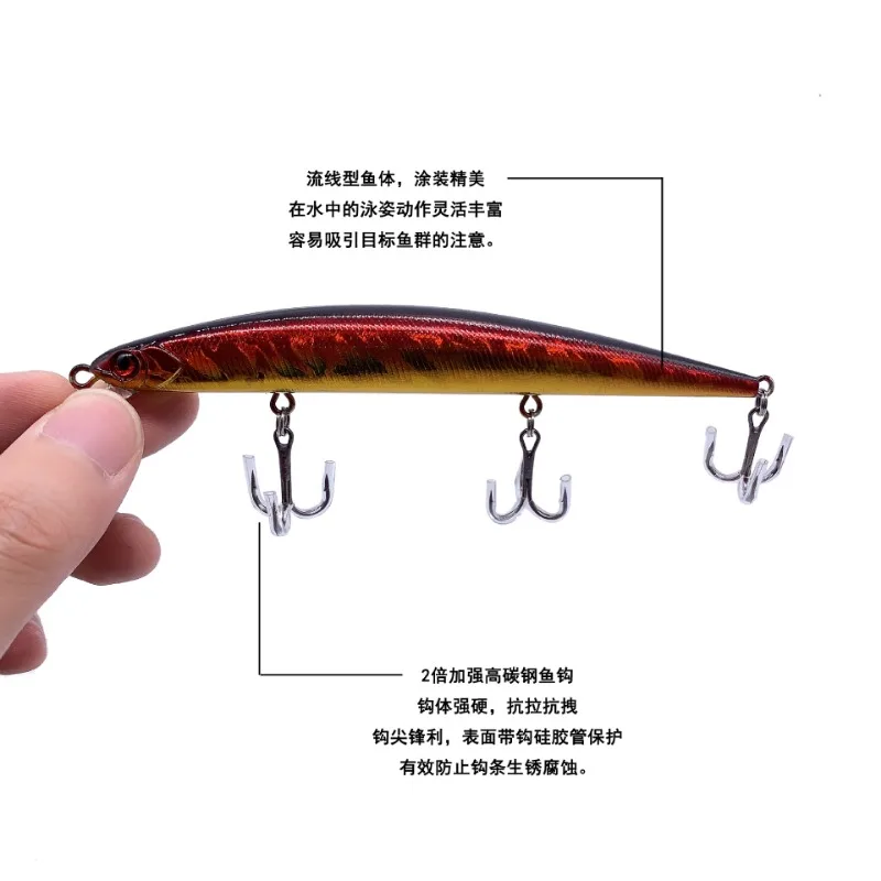 Cebo duro multicolor para pesca en el mar, cebo de plástico flotante de fundición larga, Minnow, lubina, opciones de 13,5 cm/15,5g - imagen 5