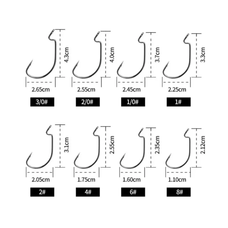 Anzuelo de pesca ancho con forma de gusano, manivela compensada, anzuelo de acero rico en carbono, anzuelo de púas para accesorios de cebo de gusano suave, 10 Uds. - imagen 5