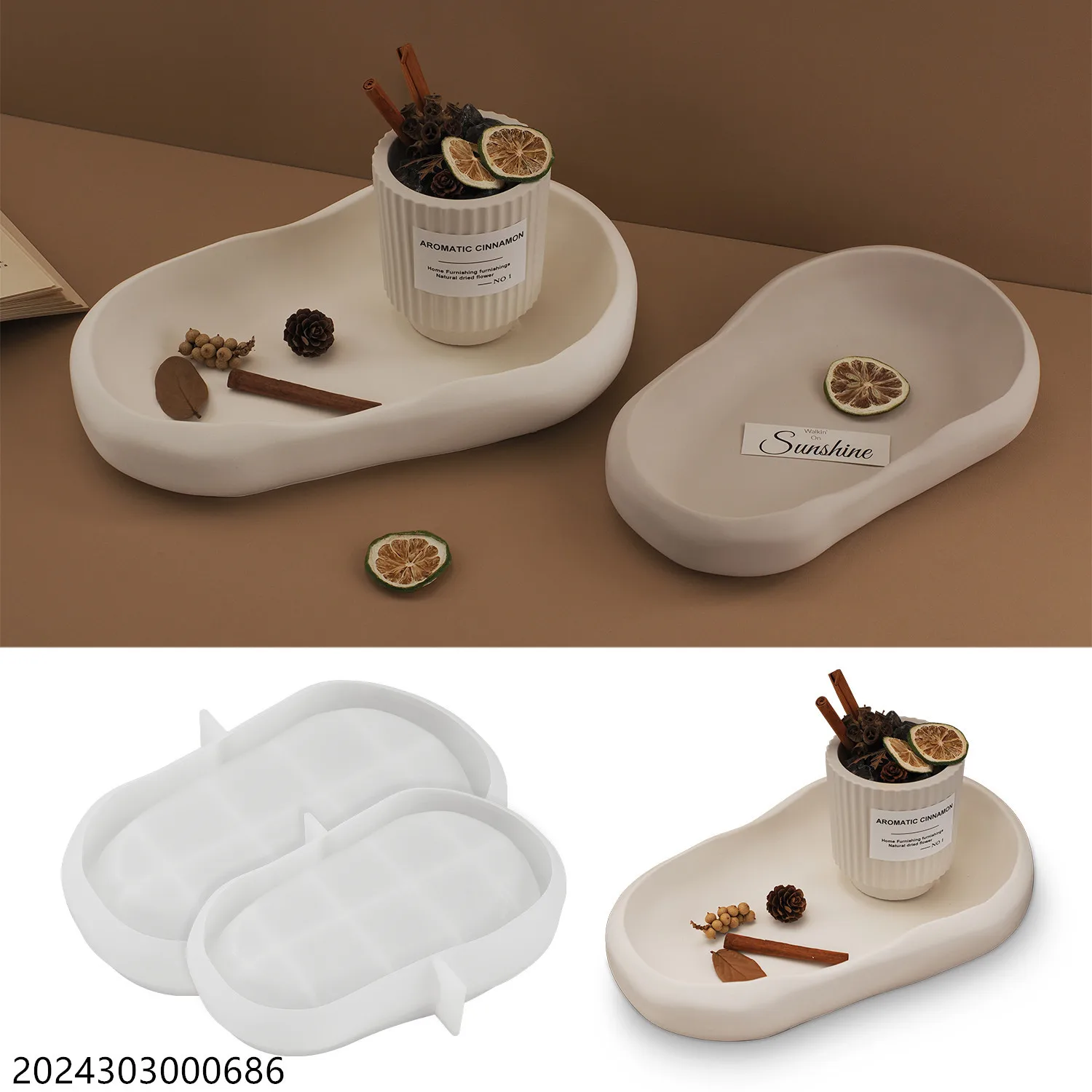 Bandeja de almacenamiento de molde de hormigón de paleta ovalada Irregular, bandeja de almacenamiento de decoración del hogar, molde de resina Epoxy, placa de almacenamiento de tuercas, molde de cemento - imagen 2