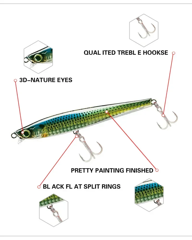 Señuelos de pesca de pececillo que se hunden en agua salada de fundición larga, 105mm, 30g, cebo Artificial de tiro monstruo, aparejos de pesca Swimbait para curricán de mar - imagen 5