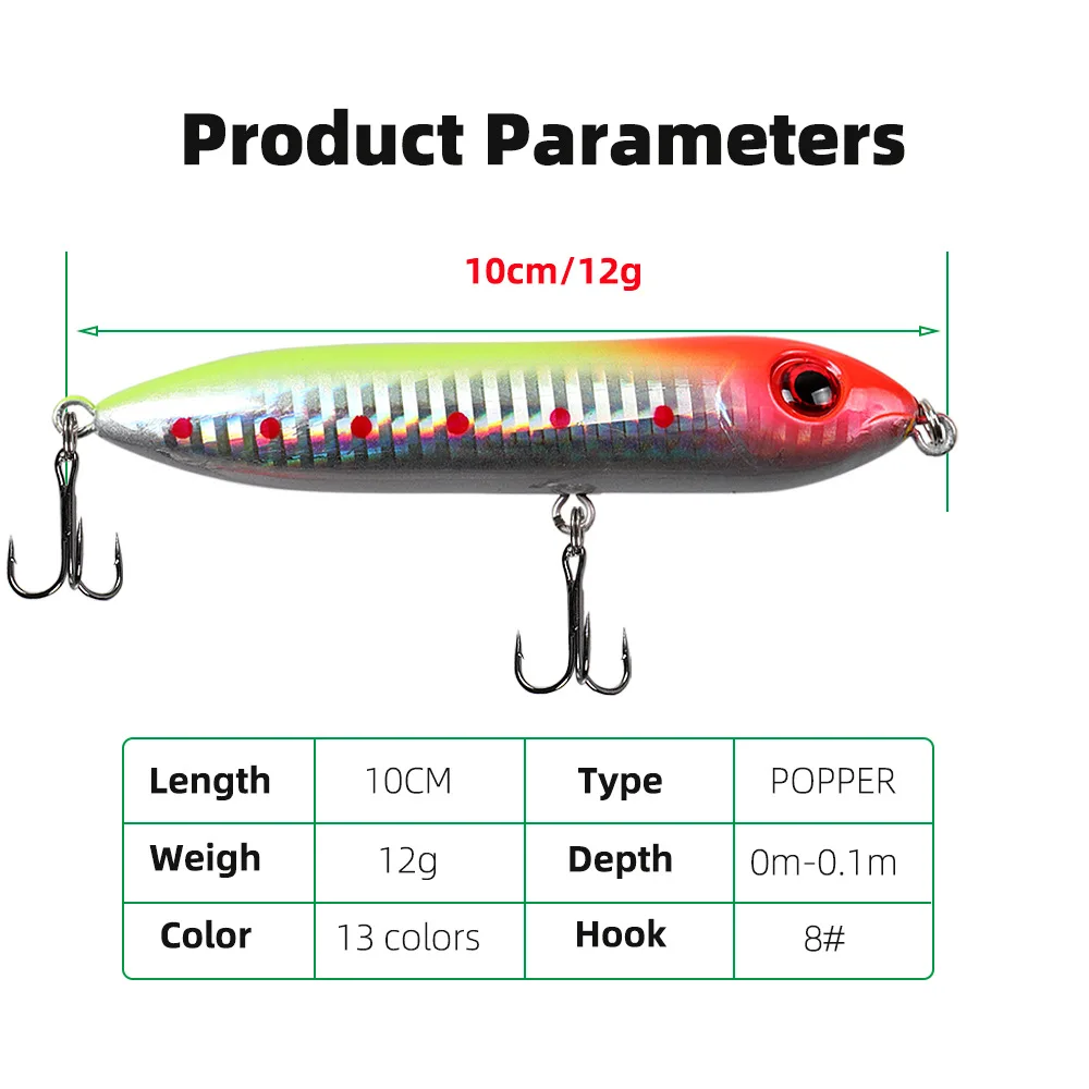 Opwater-señuelo Popper de plástico para pesca, cebo de cabeza de serpiente, 10cm/12g - imagen 2