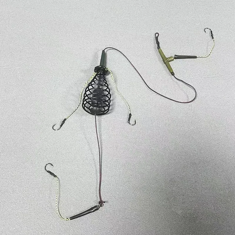 1 unidad # Plataforma alimentadora de plomo en línea europea 30/50, jaula de cebo de resorte preensamblada, línea sin enredos y pesca de carpa antitrago - imagen 4