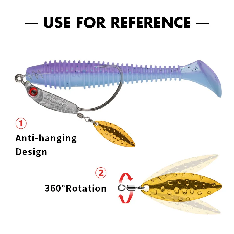 Anzuelos de plomo para pesca, anzuelos giratorios Wobbler de 2 piezas, anzuelo de manivela sin púas, cuchara giratoria VIB de Metal, anzuelo de gusano suave 3D leurre peche en mer flottant surface dur carnassier - imagen 4