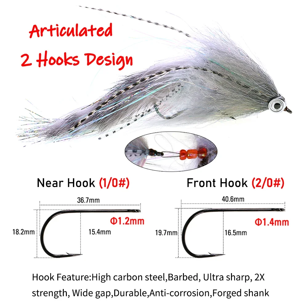 Señuelo Streamer articulado para pesca con mosca de agua salada de 5,9 ", juego grande, 2 ganchos, cebo de pesca con mosca para Lucio, lubina rayada, pargo - imagen 4