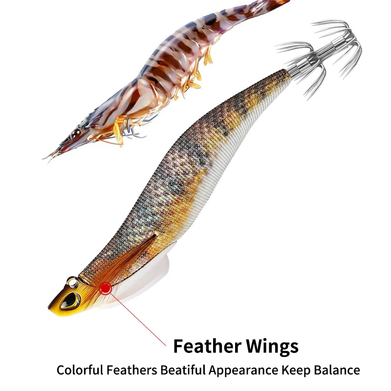 RUKE-señuelo de madera para pesca de camarones, anzuelos de calamar, 30 g/unidad, 13cm, Señuelos de Pesca luminosos, pulpo, sepia, camarones, Jigging, 1 ud. - imagen 5